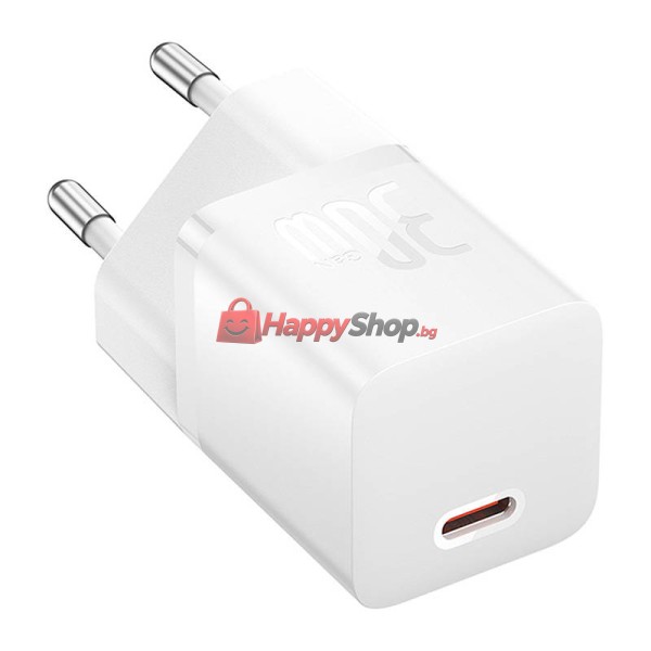 Мрежово зарядно устройство Baseus GaN5S Fast Charger 1C, 30W, 1 x Type-C F, Бял - 40409