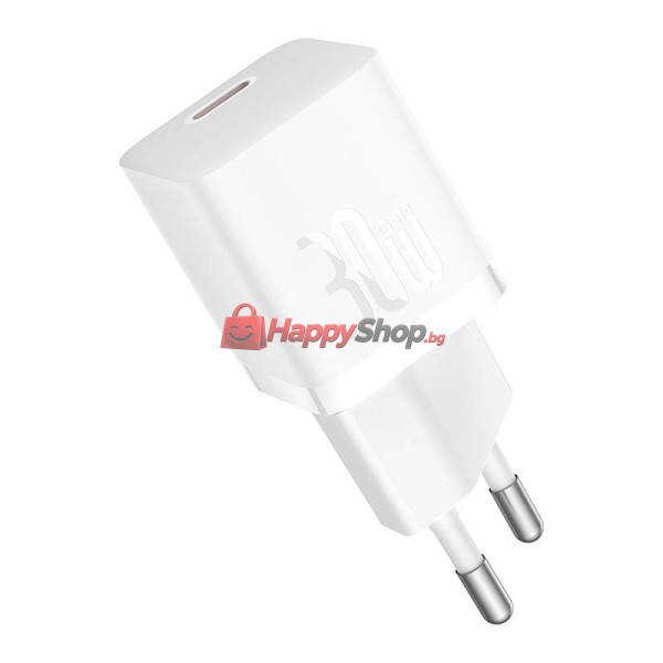 Мрежово зарядно устройство Baseus GaN5S Fast Charger 1C, 30W, 1 x Type-C F, Бял - 40409