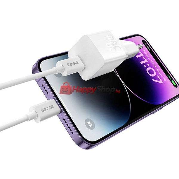 Мрежово зарядно устройство Baseus GaN5S Fast Charger 1C, 30W, 1 x Type-C F, Бял - 40409