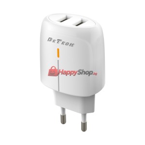 Мрежово зарядно устройство DeTech DE-32, 18W, 2 x USB F, QC,..