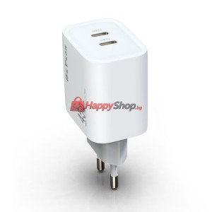 Мрежово зарядно устройство DeTech DE-PD, 45W, GaN, 2 x Type-..