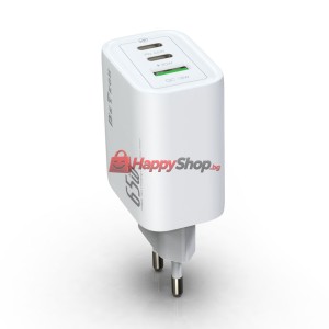 Мрежово зарядно устройство DeTech DE-PD, 65W, GaN, 2 x Type-..