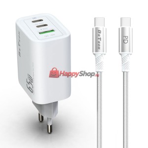Мрежово зарядно устройство DeTech DE-PD, 65W, GaN, С Type-C ..