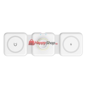 Безжично зарядно устройство WiWu M6, 3в1, Qi, Бял - 17736
