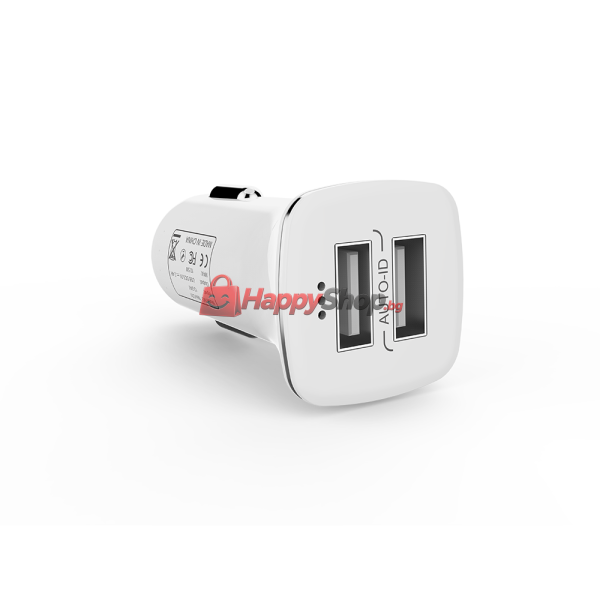 Зарядно устройство за кола DeTech, DE-C01, 5V/2.4A, 12/24V, 2 x USB, Бял - 14122