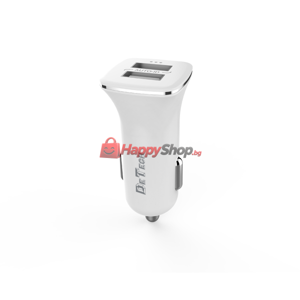 Зарядно устройство за кола DeTech, DE-C01, 5V/2.4A, 12/24V, 2 x USB, Бял - 14122