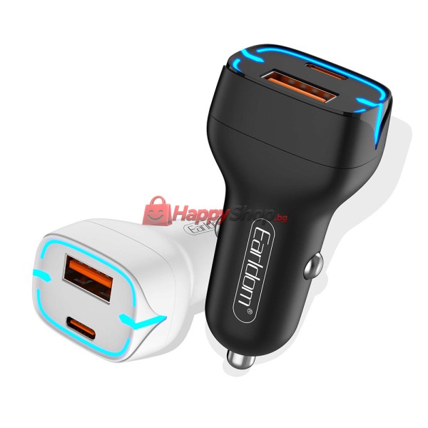 Зарядно устройство за кола Earldom ES-CC2, 1xUSB QC3.0, 1xType-C PD, Различни цветове - 40246