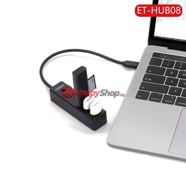USB хъб Earldom ET-HUB08, Type-C, 4 Порта,, Черен - 40171