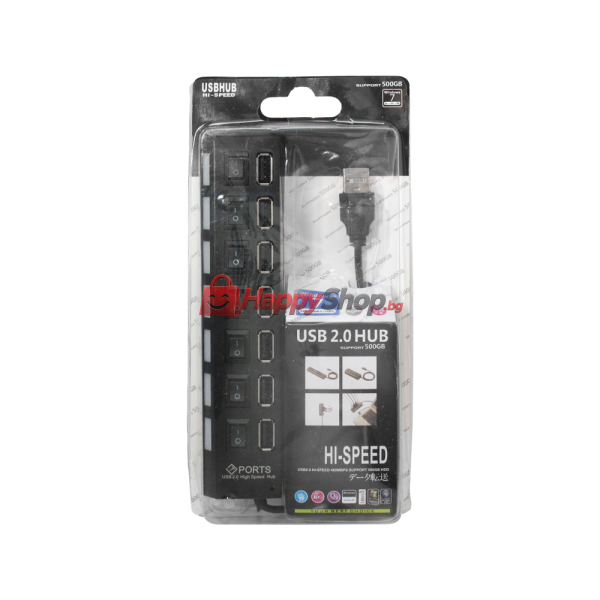 USB хъб , USB 2.0, 7 Порта, Черен - 12054