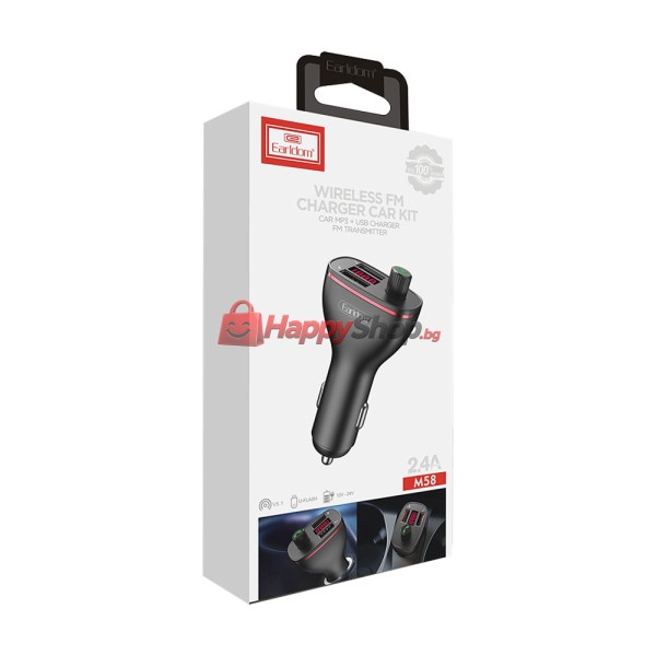 FM Трансмитер Earldom ET-M58, Bluetooth, USB, 5V/2.0A, Черен – 17385