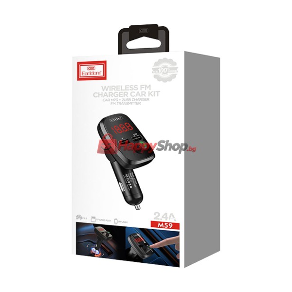 FM Трансмитер Earldom ET-M59, Bluetooth, USB, 5V/2.4A, Черен – 17386