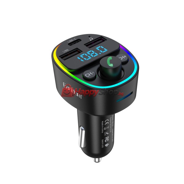 FM Трансмитер Earldom ET-M78, Bluetooth, Micro SD, USB, Type-C, QC, Черен - 17776