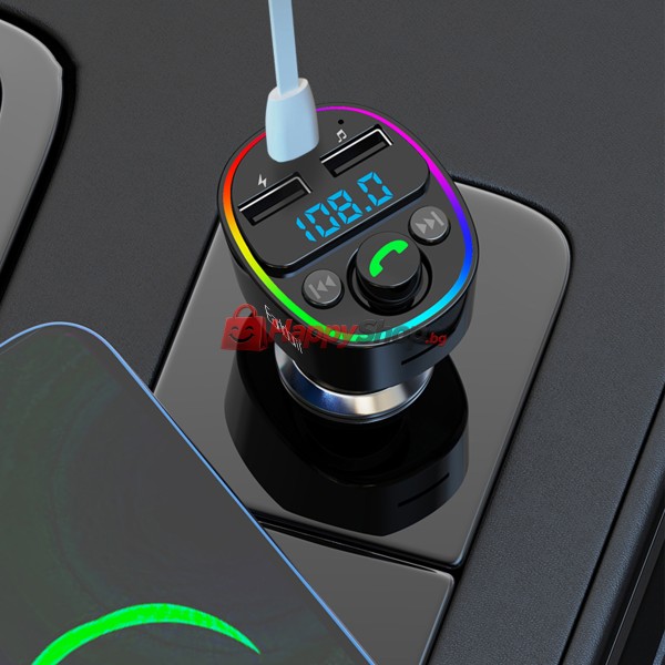 FM Трансмитер Earldom ET-M78, Bluetooth, Micro SD, USB, Type-C, QC, Черен - 17776