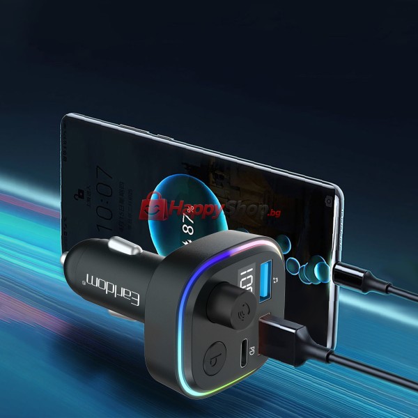 FM Трансмитер Earldom ET-M84, Bluetooth, USB, Type-C, PD, 3.1A, Черен - 17773