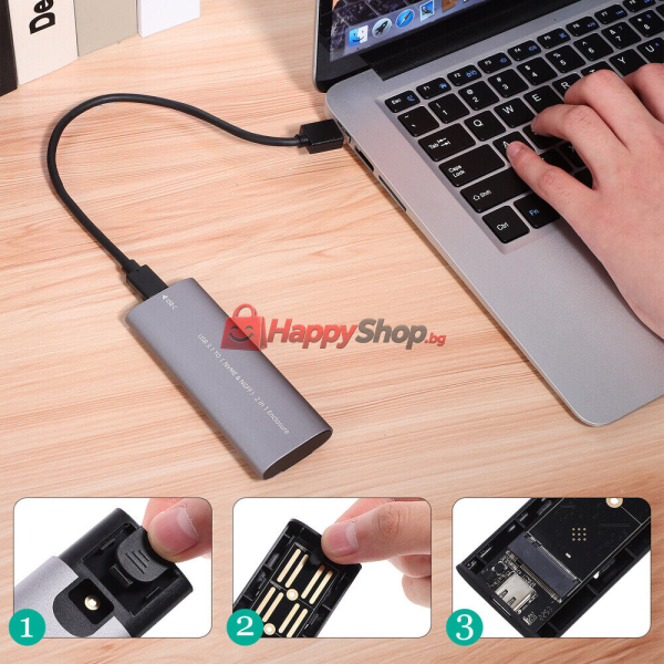 Кутия за SSD SHL-R320, USB 3.1 - M.2 SATA+NVME, Сив - 17756