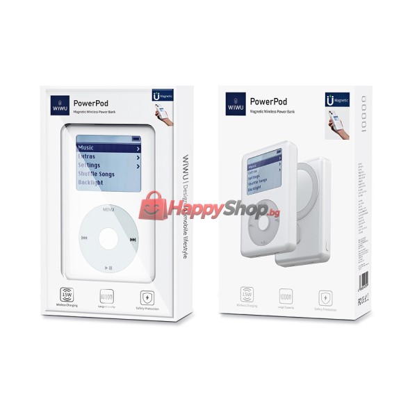 Преносима батерия WiWu Power Pod 01, 10000mAh, 20W, Qi, MagSafe, Бял - 87081