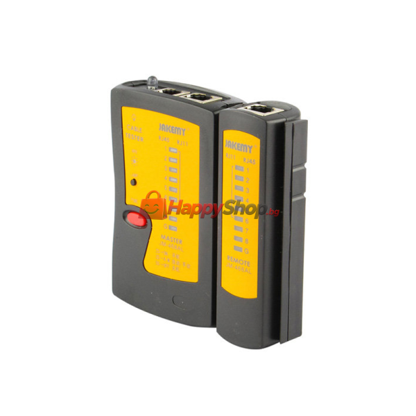 Тестер за LAN кабели, Jakemy JM-486AL, с LED фенер, Черен - 17620