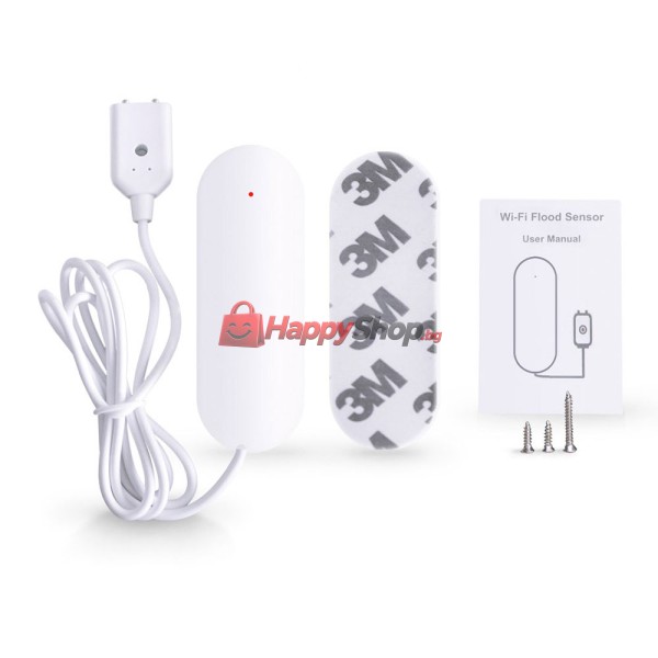 Смарт сензор PST-WW002, За алармиране при наводнение, Wi-Fi, Tuya Smart, Бял - 91005