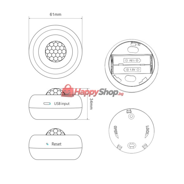 Смарт сензор PST-HW400B, За движение, PIR, 360 градуса, Wi-Fi, Tuya Smart, Бял - 91004