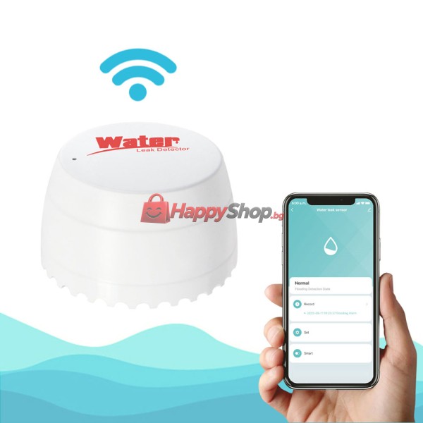 Смарт сензор PST-SQ400B, За алармиране при наводнение, Wi-Fi, Tuya Smart, Бял - 91006