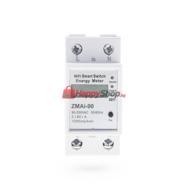 Смарт електромер PST-ZMAi-90, За 35mm DIN, 220V, 60A, Wi-Fi, Tuya Smart, Бял - 91023