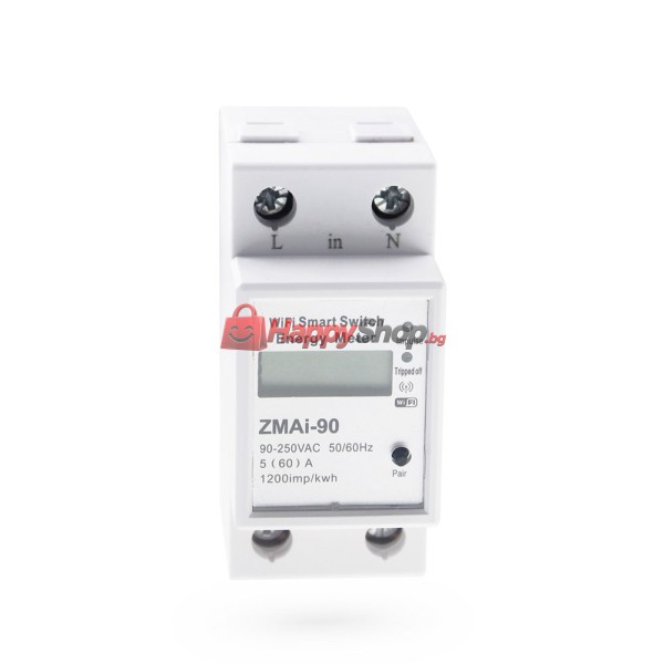 Смарт електромер PST-ZMAi-90, За 35mm DIN, 220V, 60A, Wi-Fi, Tuya Smart, Бял - 91023