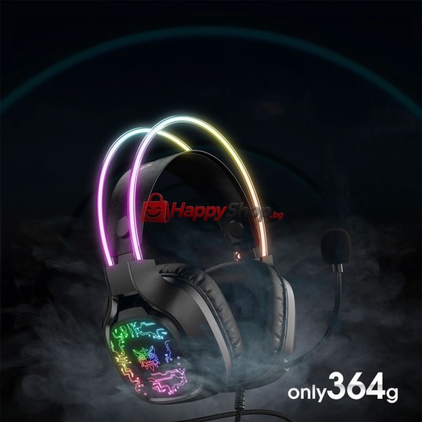 Слушалки Onikuma X22, За компютър, Микрофон, Подсветка, 3.5mm, USB, Черен - 20773