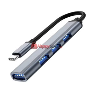 USB хъб DeTech, 4 порта, USB-C към 4хUSB3.0, Сив - 17847