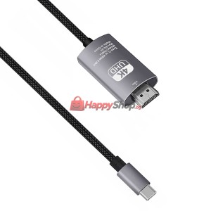 Кабел DeTech, USB-C – HDMI, 2.0m, 4K, 60Hz, С оплетка, Сив -..