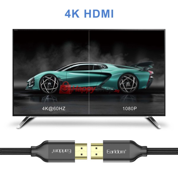 Кабел Earldom ET-W26 HDMI - HDMI, 5м., 4K, С оплетка, Черен - 18386