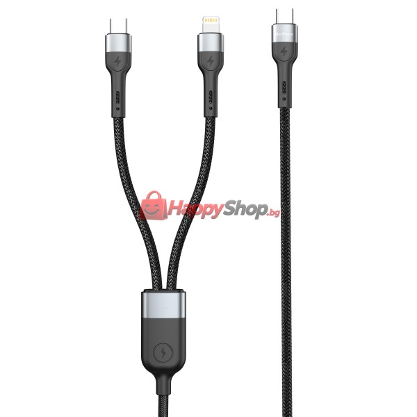 Кабел за данни DeTech DE-49CCL, 2 в 1, Type-C - Type-C, Lightning, 1.0m, Черен - 40514