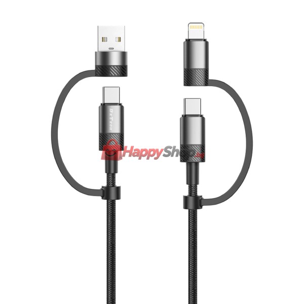 Кабел за данни DeTech DE-54UCI, 4в1 USB-Lightning/Type-C Type-C - Type-C, 1.0m, Черен - 40535