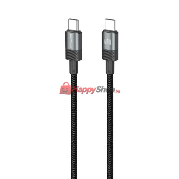 Кабел за данни DeTech DE-C67C, 60W, Type-C - Type-C, PD, 1.0m, Черен - 40551