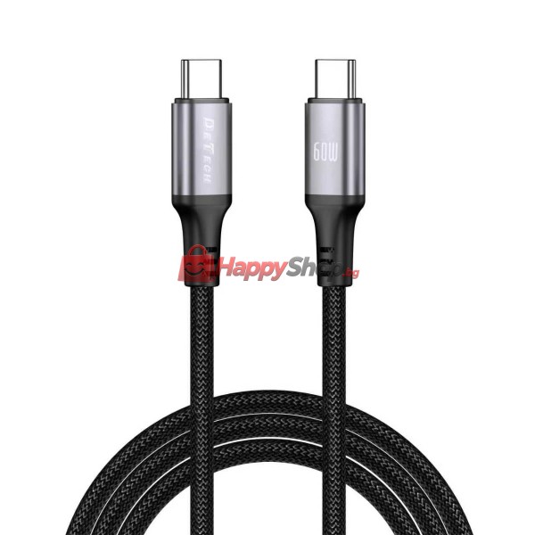 Кабел за данни DeTech DE-C68C, 60W, Type-C - Type-C, PD, 1.0m, Черен - 40552