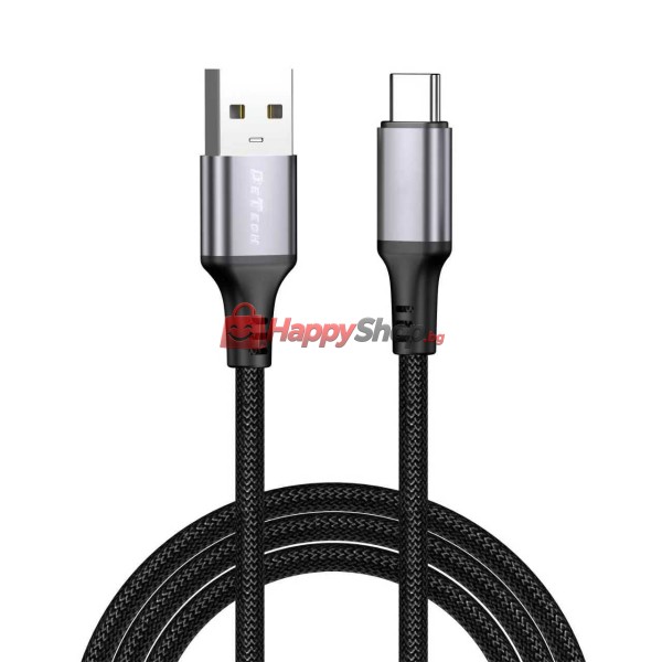 Кабел за данни DeTech DE-C68UC, 2.4A, Type-C, 1.0m, Черен - 40553