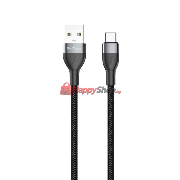 Кабел за данни DeTech DE-C69UC, 2.4A, Type-C, 1.0m, Черен - 40555
