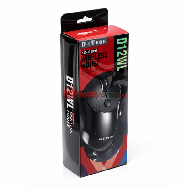 Мишка DeTech D12WL, Безжична, USB, Черен - 782