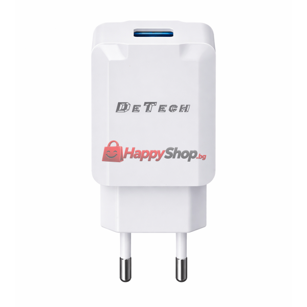 Мрежово зарядно устройство DeTech DE-36, 5V/1A 220V, 1 x USB, Бял - 40537