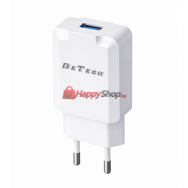 Мрежово зарядно устройство DeTech DE-36, 5V/1A 220V, 1 x USB, Бял - 40537