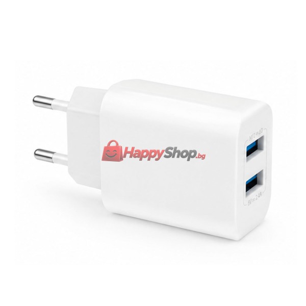 Мрежово зарядно устройство DeTech DE-58i, 5V/2.4A, 220V, 2 x USB, С кабел Lightning, 1.0m, Бял - 40540