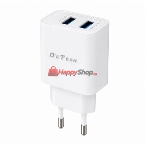 Мрежово зарядно устройство DeTech DE-59, 5V/2.4A 220V, 2 x U..