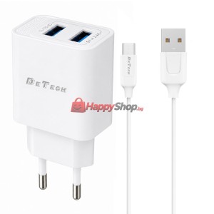 Мрежово зарядно устройство DeTech DE-59C, 5V/2.4A, 220V, 2 x..