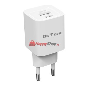 Мрежово зарядно устройство DeTech DE-60, 20W, 1 x Type-C F, ..