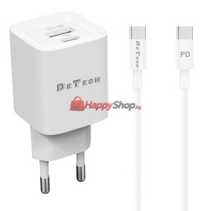 Мрежово зарядно устройство DeTech DE-60C, 20W, 1 x Type-C F,..