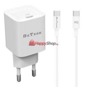 Мрежово зарядно устройство DeTech DE-61C, 20W, 1 x Type-C F,..