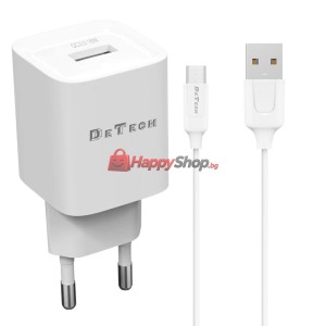 Мрежово зарядно устройство DeTech DE-62C, 18W, 1 x USB F, С ..