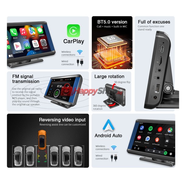 Преносим CarPlay / Android Auto дисплей X300L, 7", За автомобил - 13314