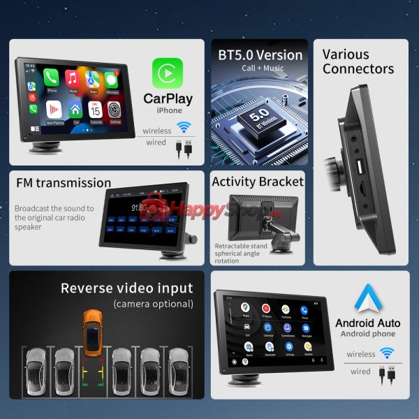 Преносим CarPlay / Android Auto дисплей X5305L, 9", За автомобил - 13315