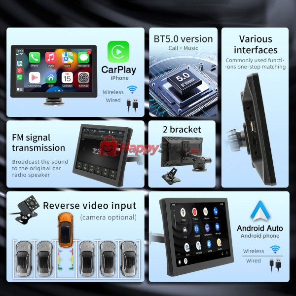 Преносим CarPlay / Android Auto дисплей X5308L, 9", За автомобил - 13317