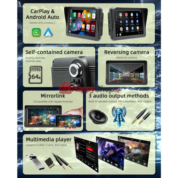 Преносим CarPlay / Android Auto дисплей , X5570R-L, 7", За автомобил - 13326